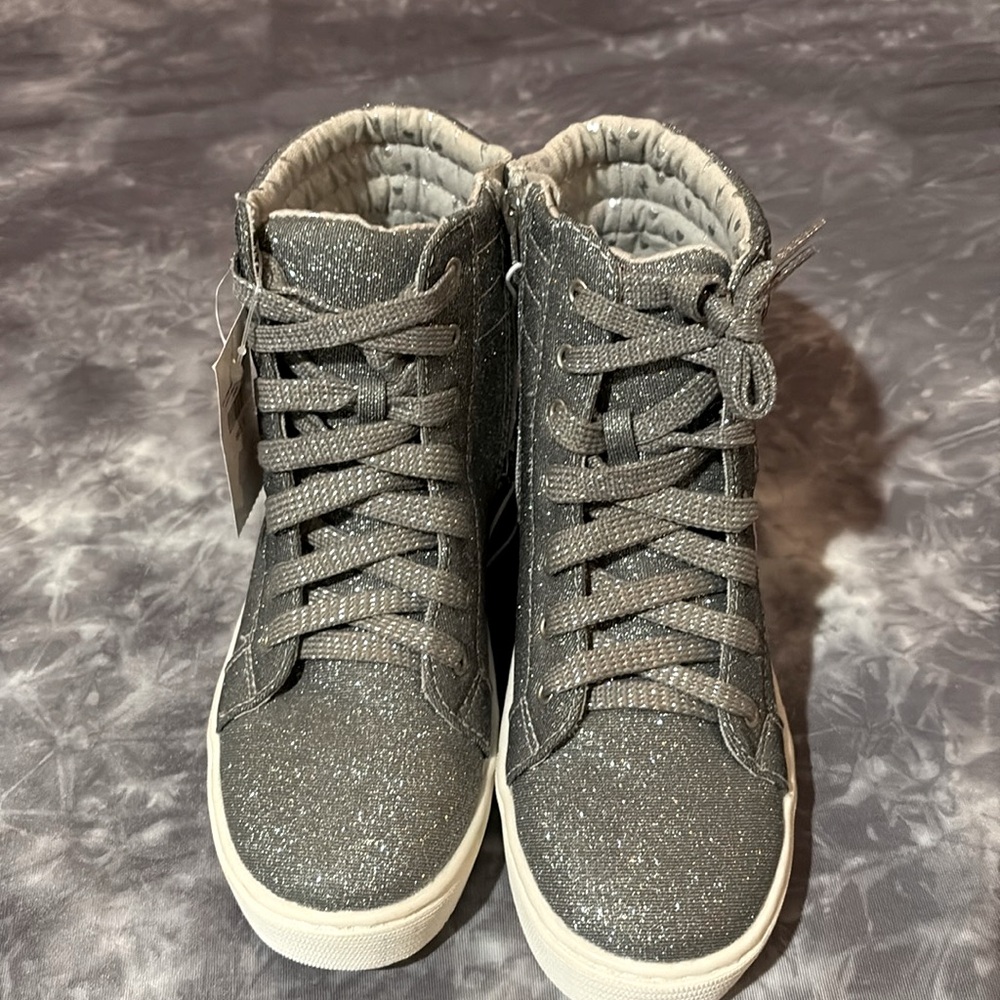 Justice high top silver glitter shoes